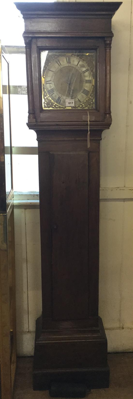 Oak longcase clock, with brass dial